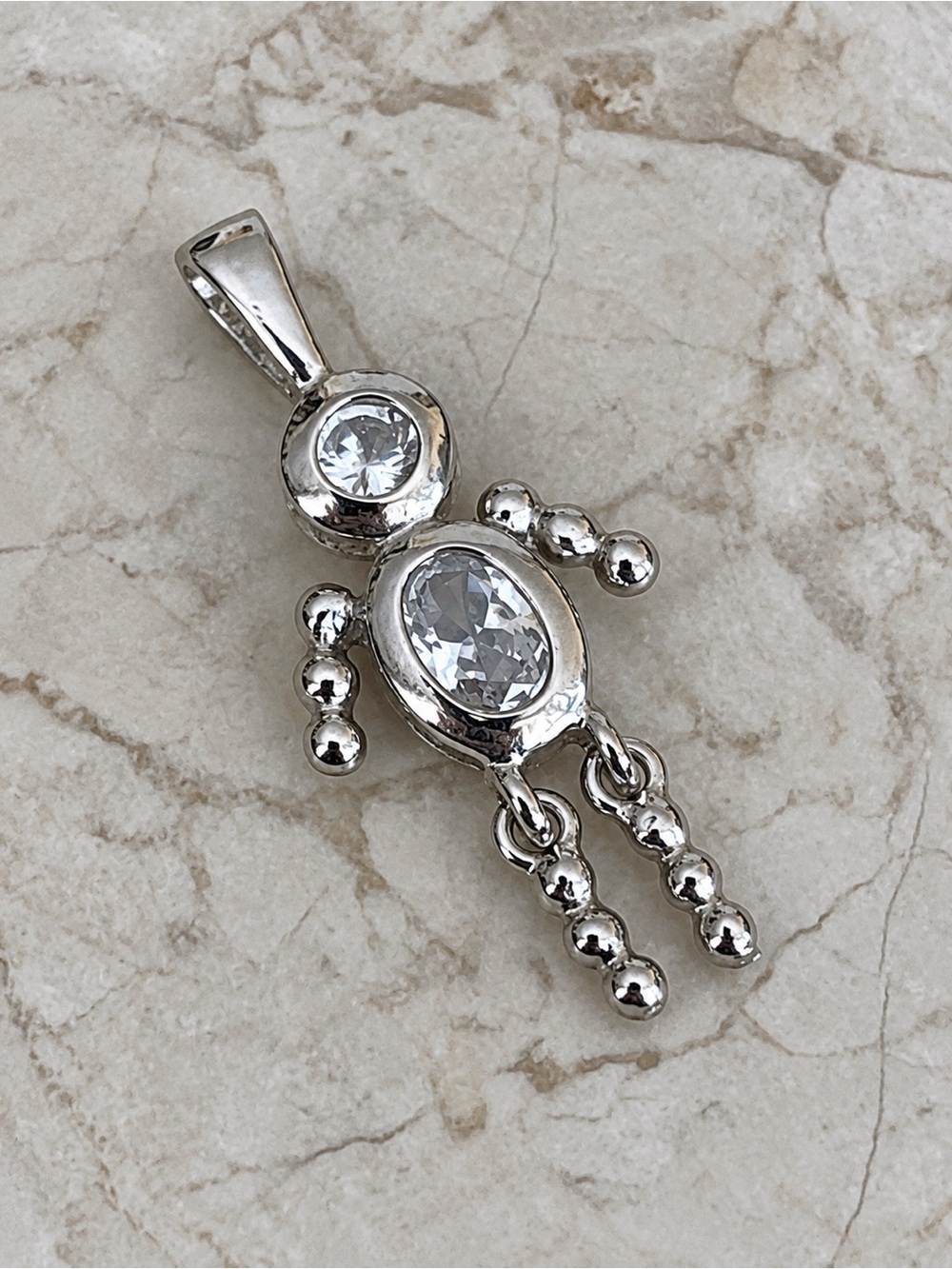 BRATS Sterling Silver Crystal Doll Pendant Articulated Legs - Boy